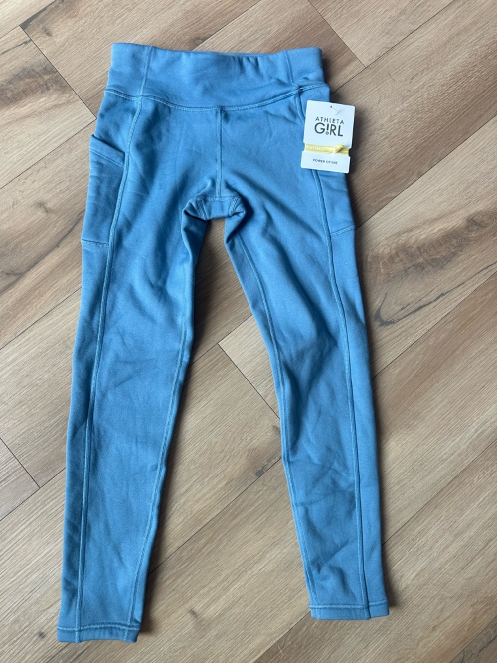 Athleta Girl Altitude Edge Stash Tight Leggings Blue L/12 NWT Fleece Lined